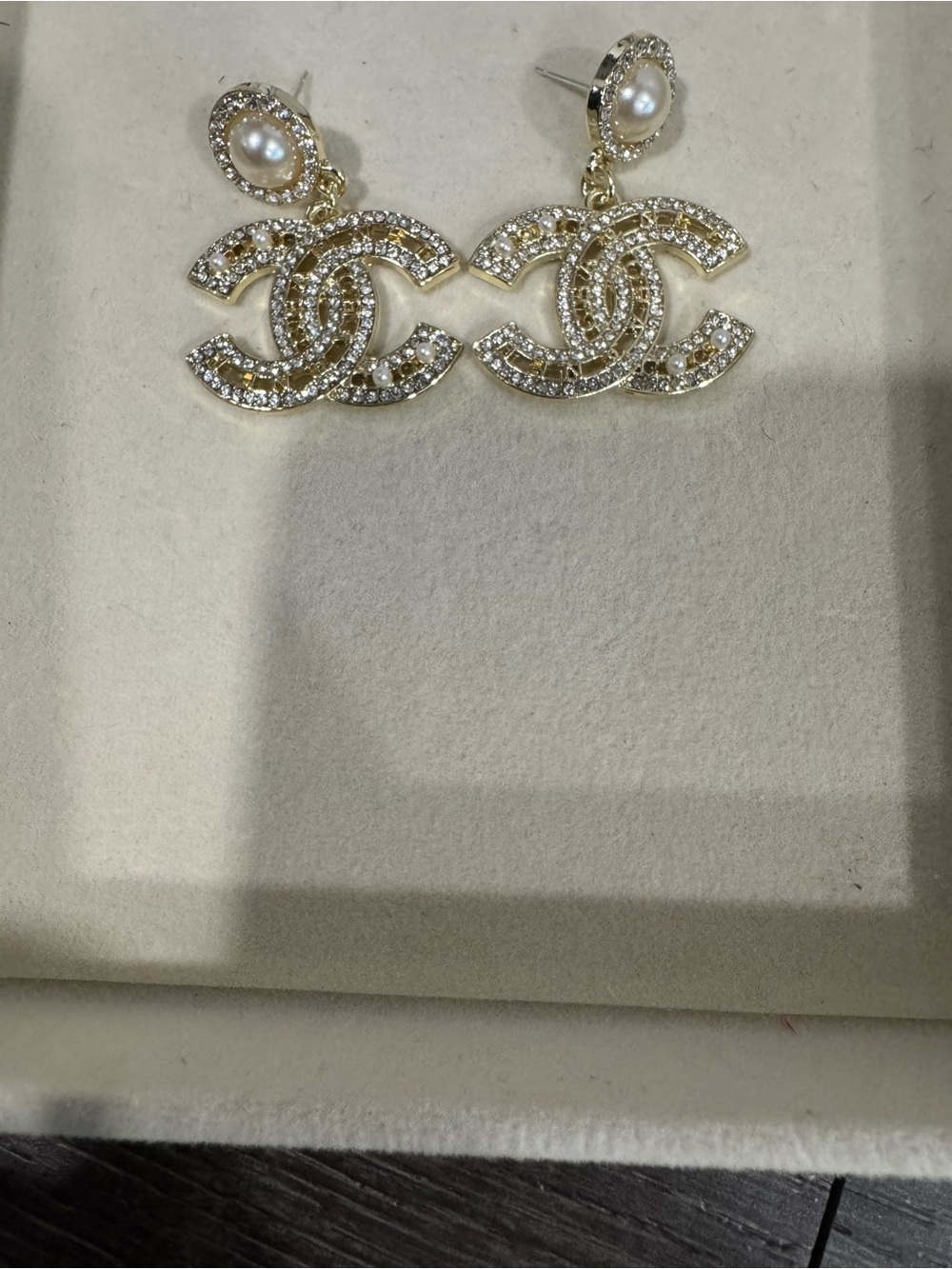Gold, diamond, & pearled with writing detail earrings